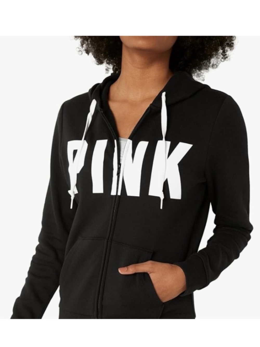 PINK Victoria's Secret Women's Black Zip-Up Hoodie SMALL